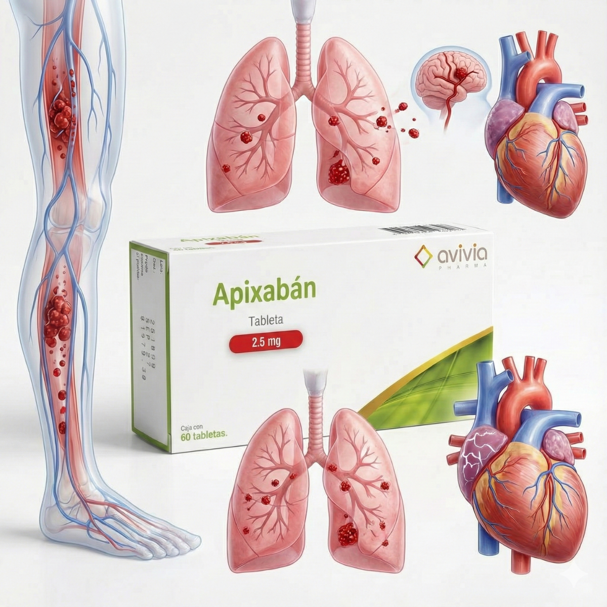 Apixabán 2.5 Mg 2 Cajas con 60 Tabletas C/u Genérico de Elicuis Avivia