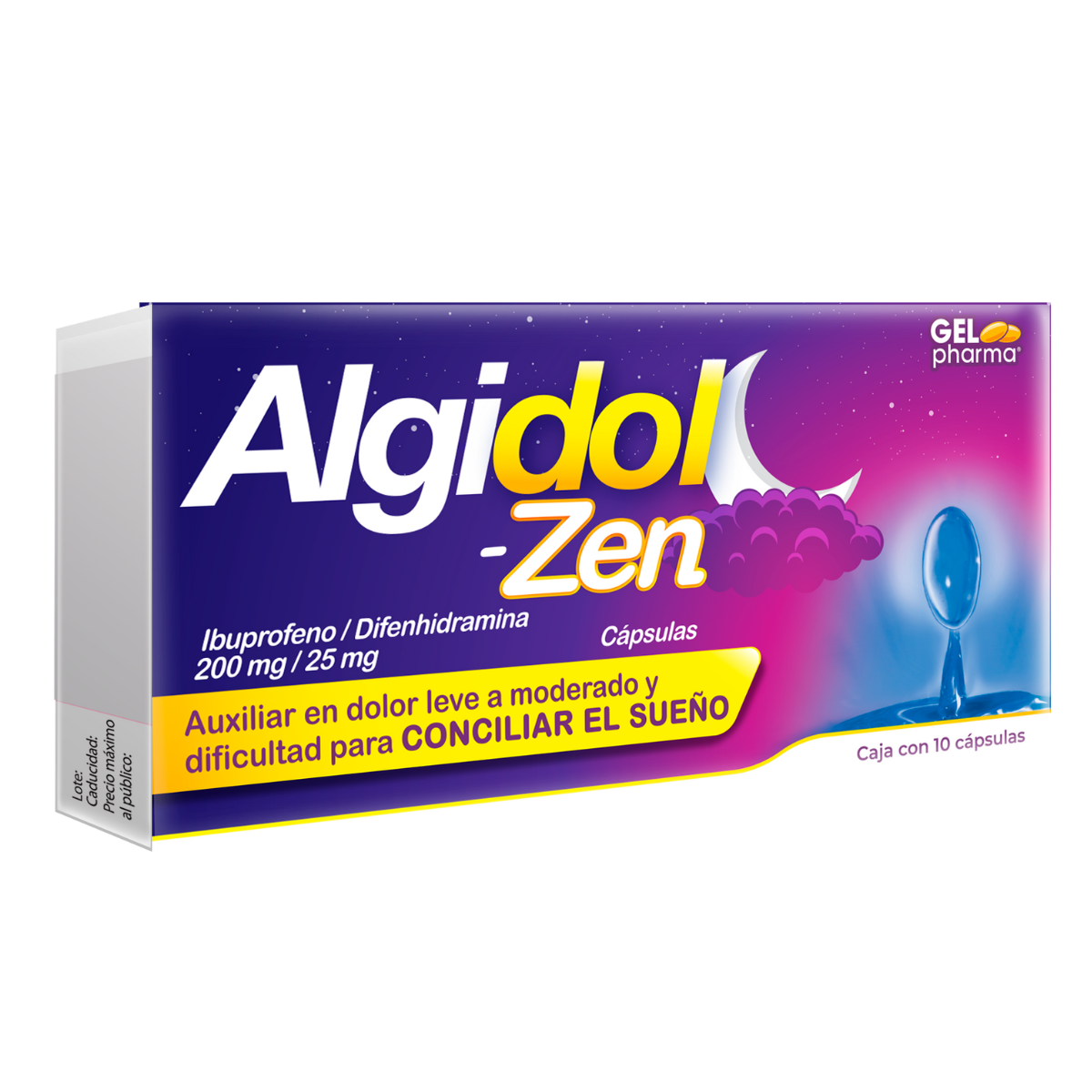 Gelpharma Algidol Zen Ibuprofeno / Difenhidramina 200 mg / 25 mg Caja con 10 Cápsulas