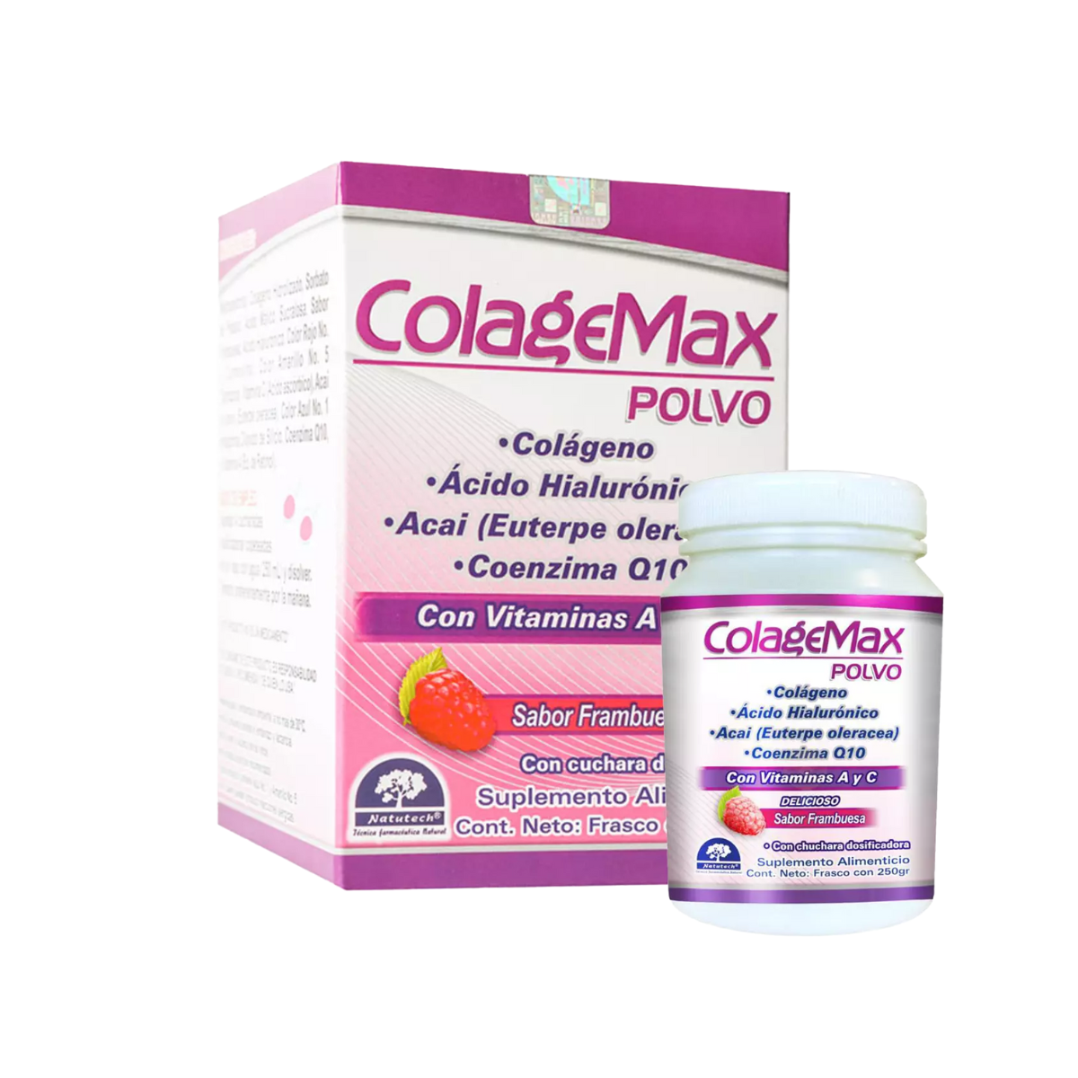 Colagemax Colágeno En Polvo Sabor Frambuesa 250 Gr. Natutech