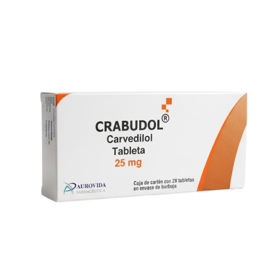 Crabudol Carvedilol 25 mg Caja con 28 Tabletas Aurovida