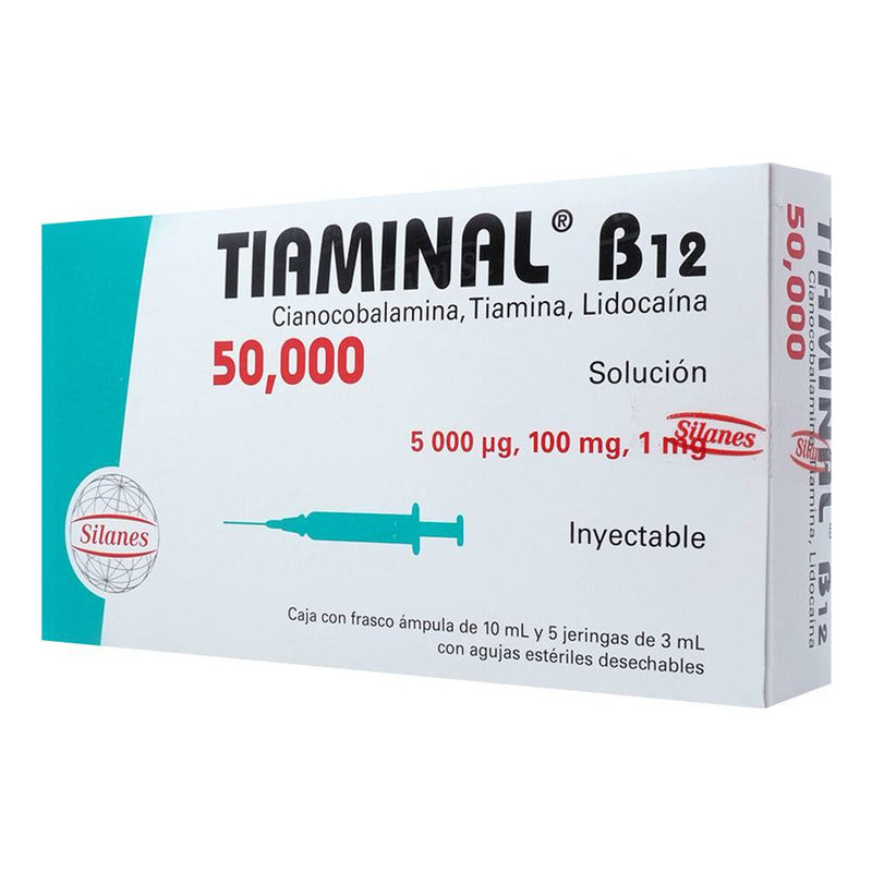 Tiaminal B12 50,000 Solución Inyectable, 1 Frasco Ámpula 10 Ml + 5 Jeringas 3 Ml