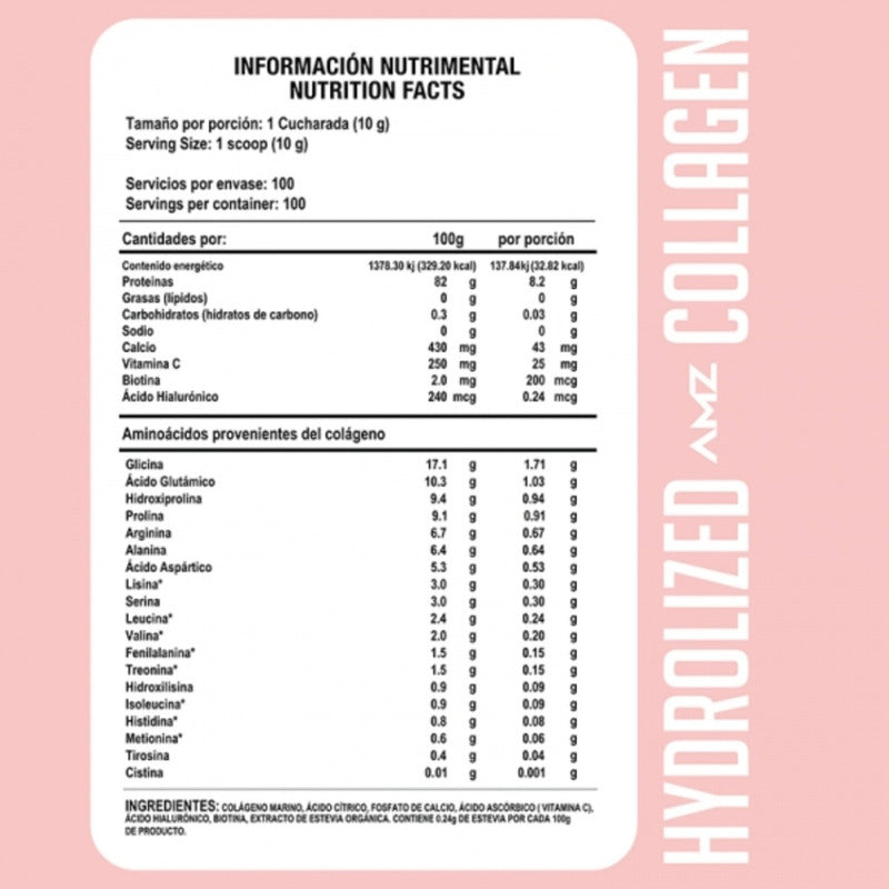 Amz Hydrolized Collagen, Colágeno Hidrolizado En Polvo 1 Kg Natural