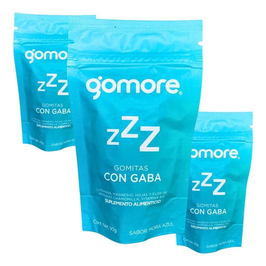 Gomore Gomitas Con Gaba, L-teanina Magnesio 3 Bolsas 90g C/u Mora Azul