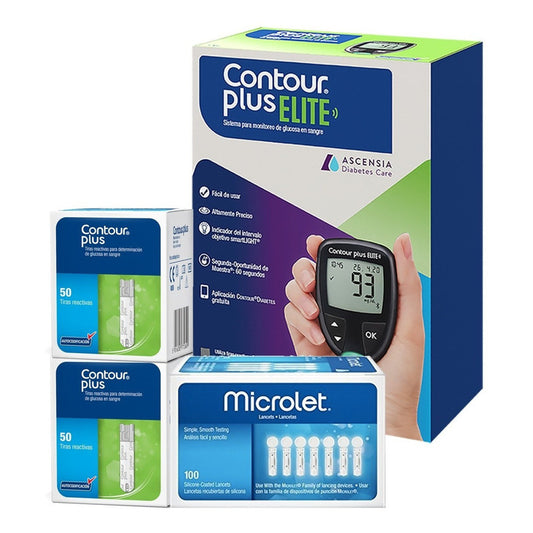 Contour Plus Elite Glucómetro Bluetooth 100 Tiras 100 Lancetas