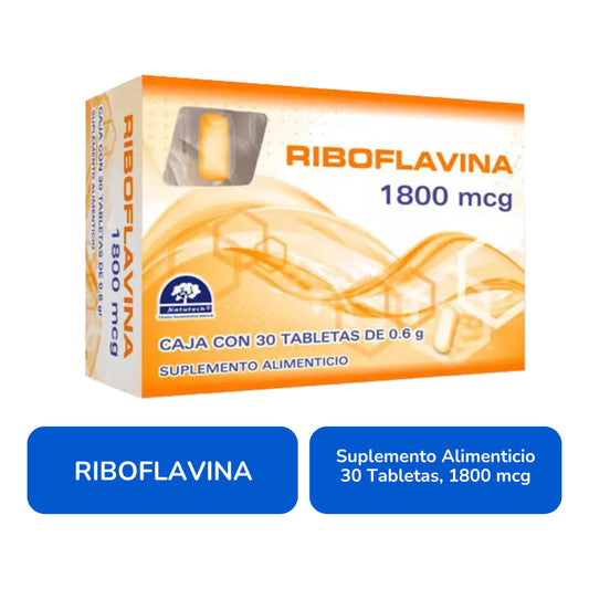 Riboflavina Caja Con 30 Tabletas De 1800 Mcg Natutech Sin Sabor