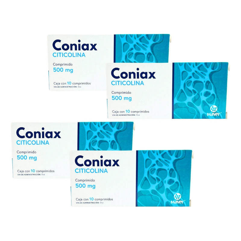 Coniax Citicolina 500 Mg Maver 4 Cajas 10 Comprimidos C/u
