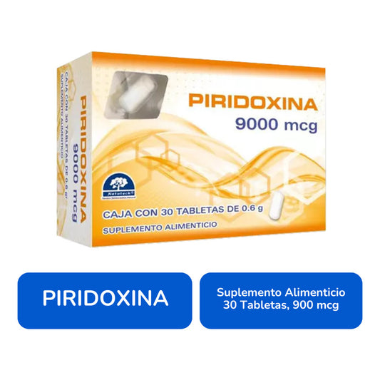 Piridoxina Caja Con 30 Tabletas De 9000 Mcg Natutech Sin Sabor