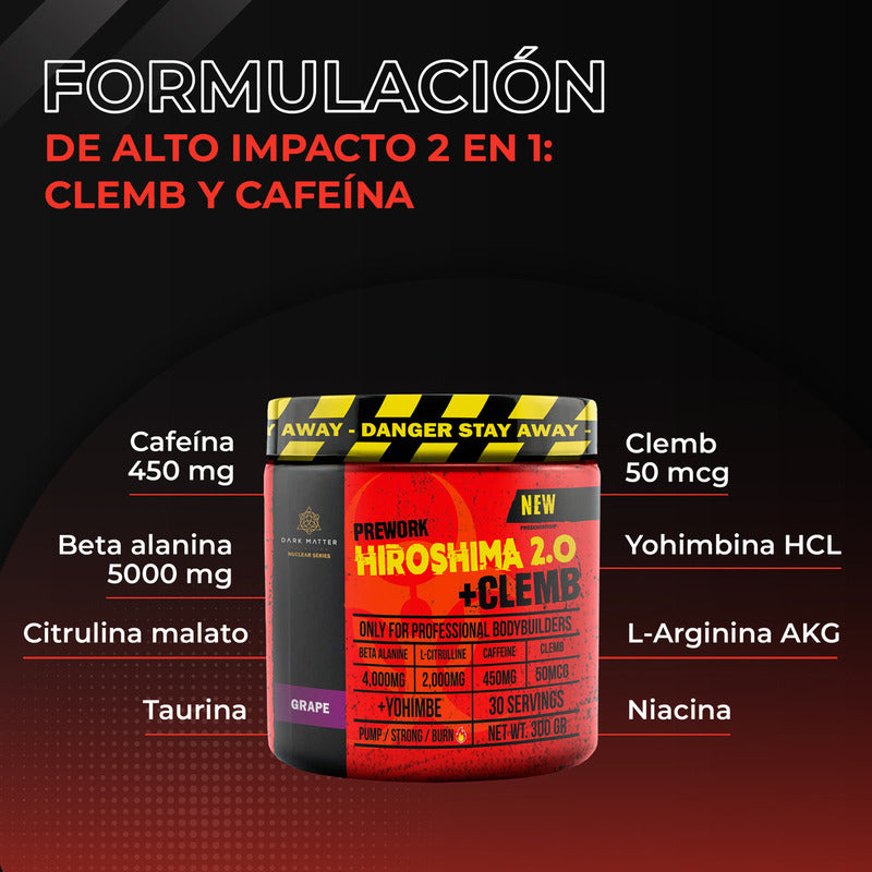 Preentrenador Workout Hiroshima + Clemb Oxido 30 Servicios Sabor Uva