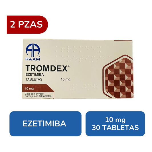 Tromdex Ezetimiba 10 Mg 2 Cajas Con 30 Tabletas C/u Raam
