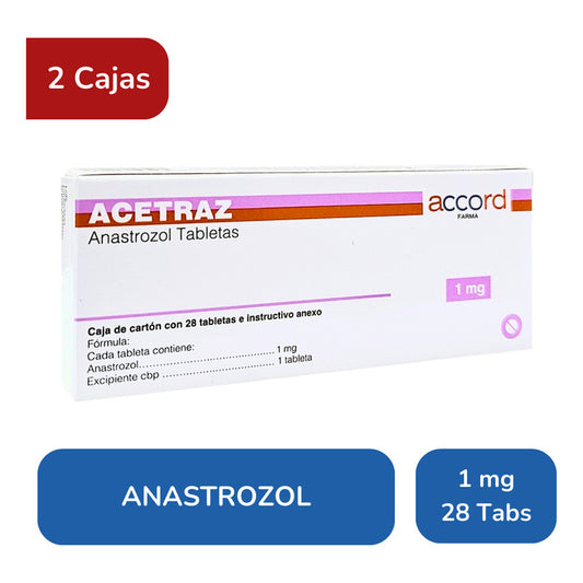 Acetraz Anastrozol 1 Mg 2 Cajas Con 28 Tabletas Accord