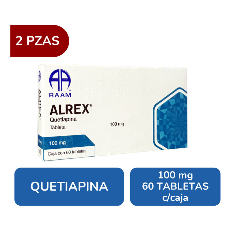 Alrex Quetiapina 100 Mg 2 Cajas Con 60 Tabletas C/u Raam