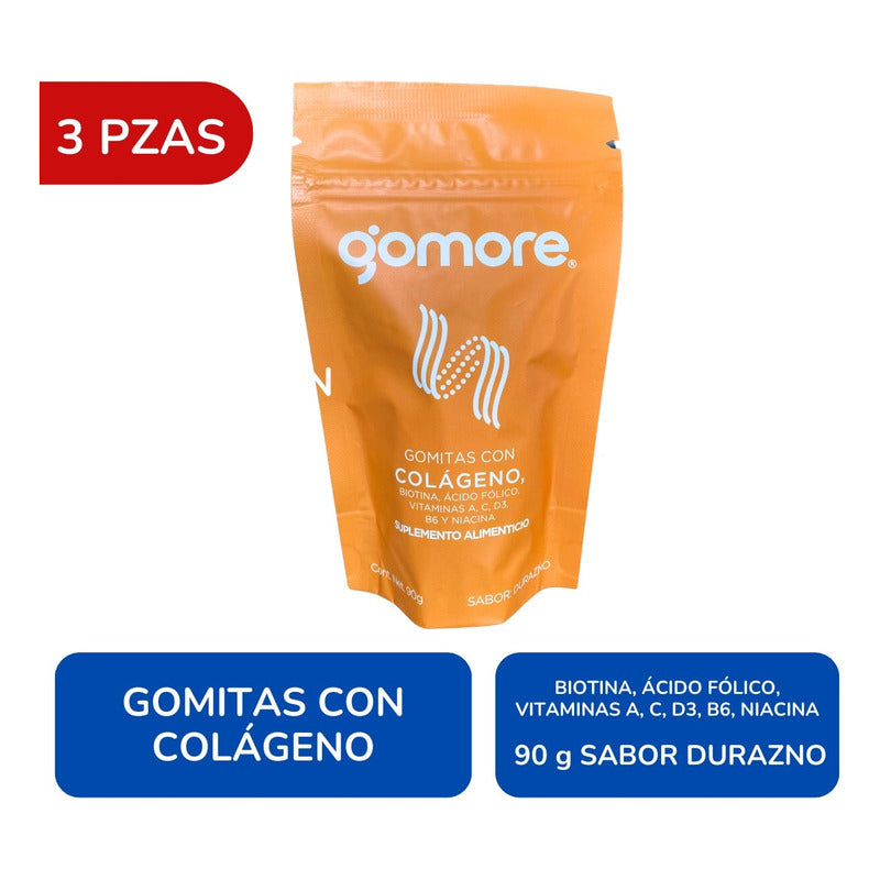Gomore Gomitas Con Colágeno 3 Bolsas 90 G C/u Durazno