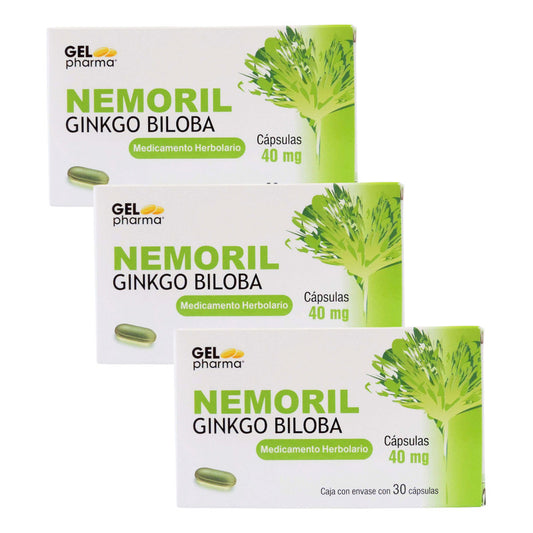Nemoril Ginkgo Biloba 3 Cjs Con 30 Caps C/u 40 Mg Gel Pharma