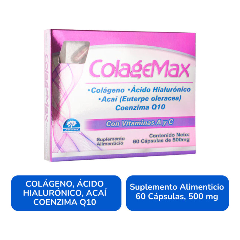 Colagemax Colágeno 500 Mg 60 Cápsulas Suplemento Natutech N/a