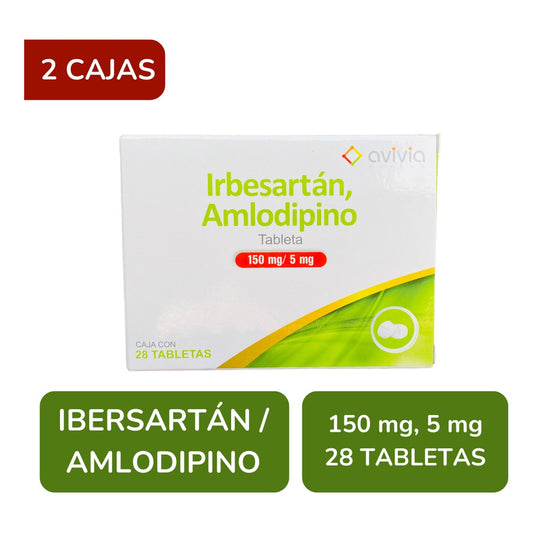 Irbesartán Amlodipino 150/5 Mg 2 Cajas Con 28 Tabletas C/u