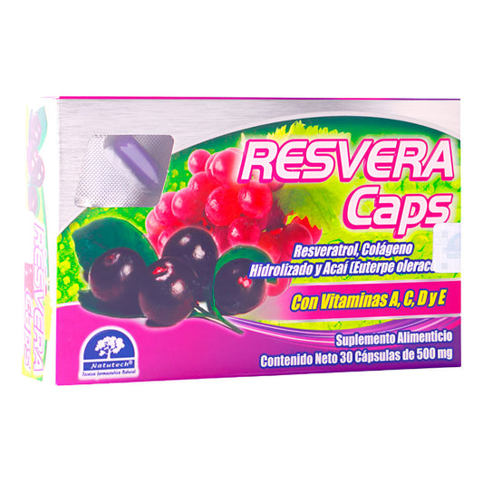 Resvera Caps Caja Con 30 Cápsulas De 500 Mg Natutech Sin Sabor