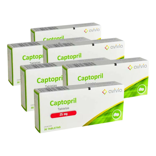 Captopril 25 Mg 6 Cajas Con 30 Tabletas C/u Avivia