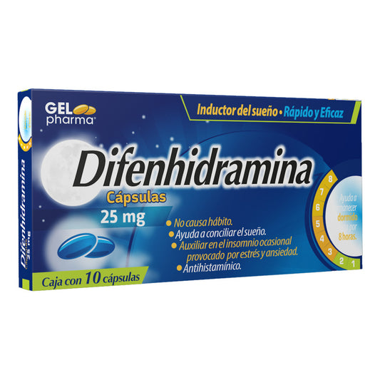 Difenhidramina 25 Mg Caja Con 10 Cápsulas Gelpharma