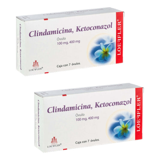 Clindamicina Ketoconazol 100/400 Mg 2 Cajas C/ 7 Óvulos C/u