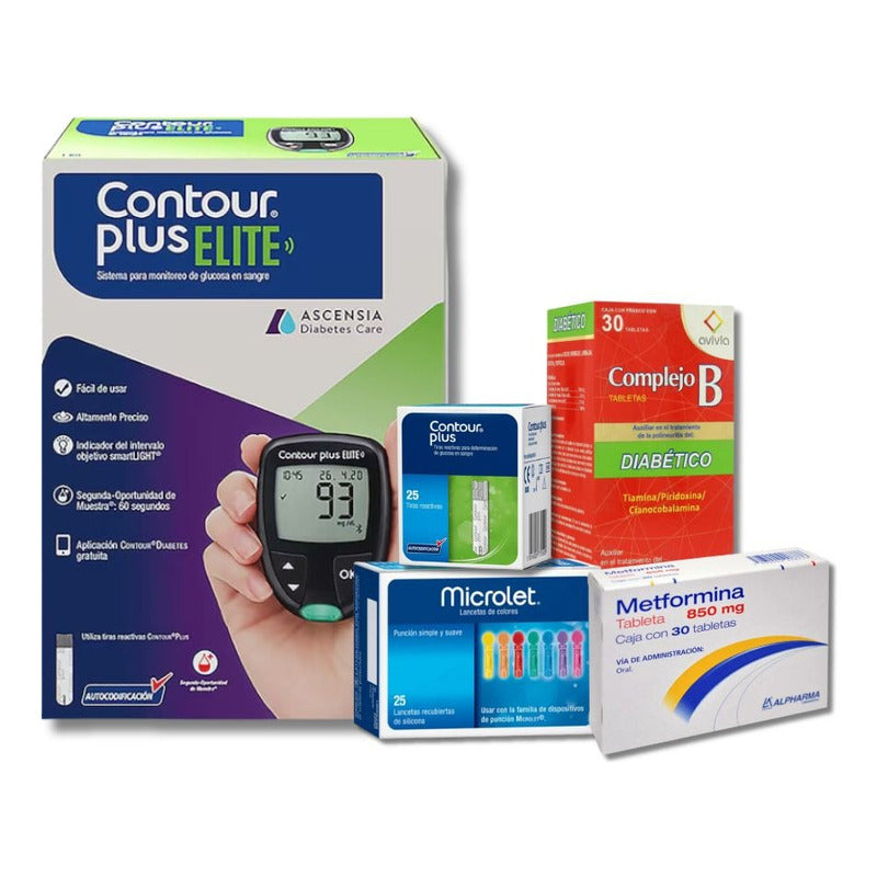 Kit Cuidado De Diabetes Glucometro,complejo B Y Metformina