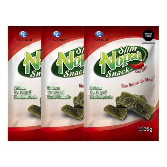 Slim Nopal Snack Con Chile 3 Bolsas Con 35 G C/u