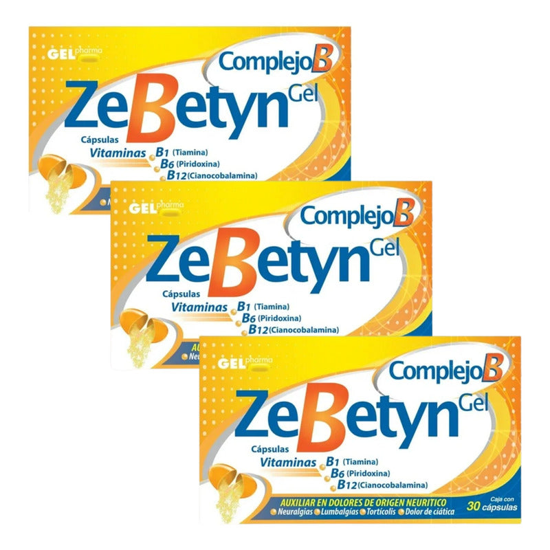 Zebetyn Gel 3 Cjs Con 30 Cápsulas C/u Complejo B Gel Pharma Sin Sabor