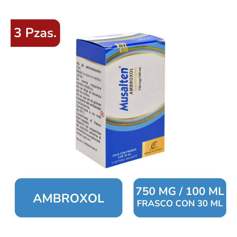 Musalten Ambroxol 750 Mg/100 Ml 3 Frascos Con 30 Ml C/u