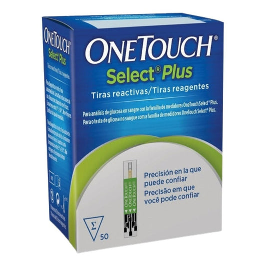 Onetouch Tiras Select Plus Paquete 50 Tiras Para Glucómetro Blanco