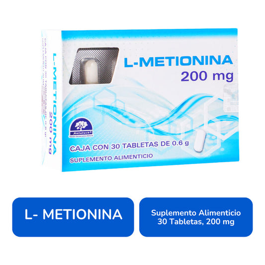 L-metionina Caja Con 30 Tabletas De 200 Mg Natutech Sin Sabor