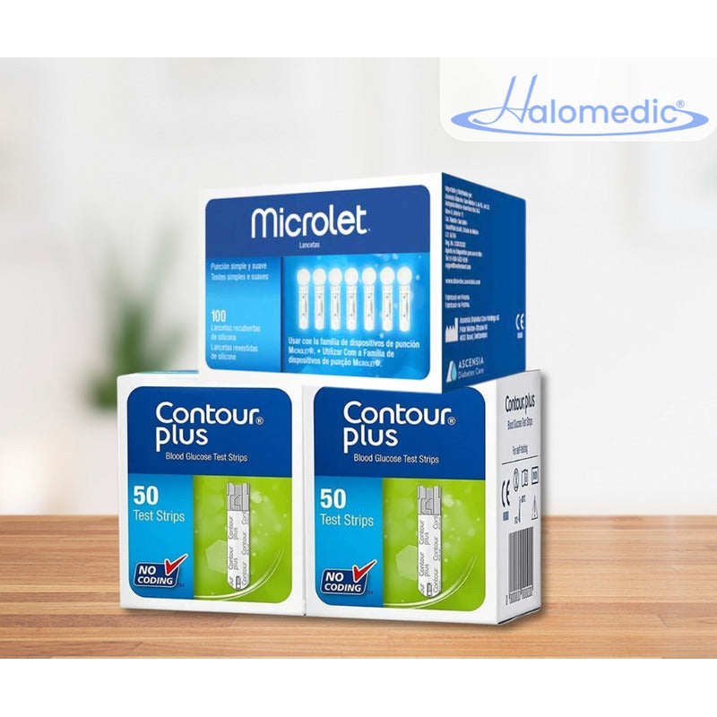 Contour Plus Paquete 100 Tiras Y 100 Lancetas P Glucometro Verde Oscuro