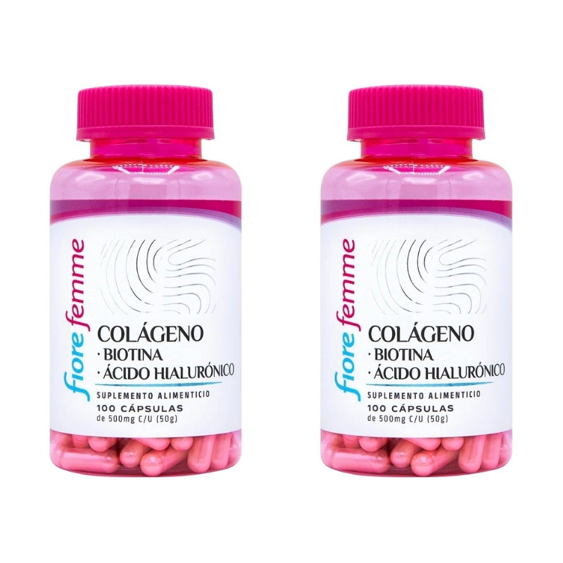 Fiore Femme Suplemento Colágeno Biotina 200 Cápsulas 2 Botes Sin Sabor