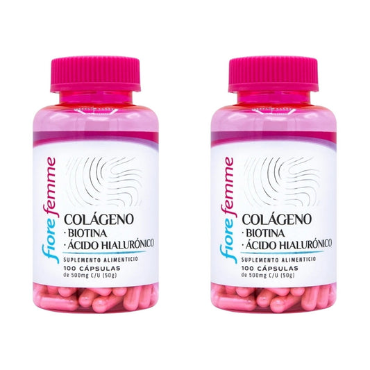 Fiore Femme Suplemento Colágeno Biotina 200 Cápsulas 2 Botes Sin Sabor