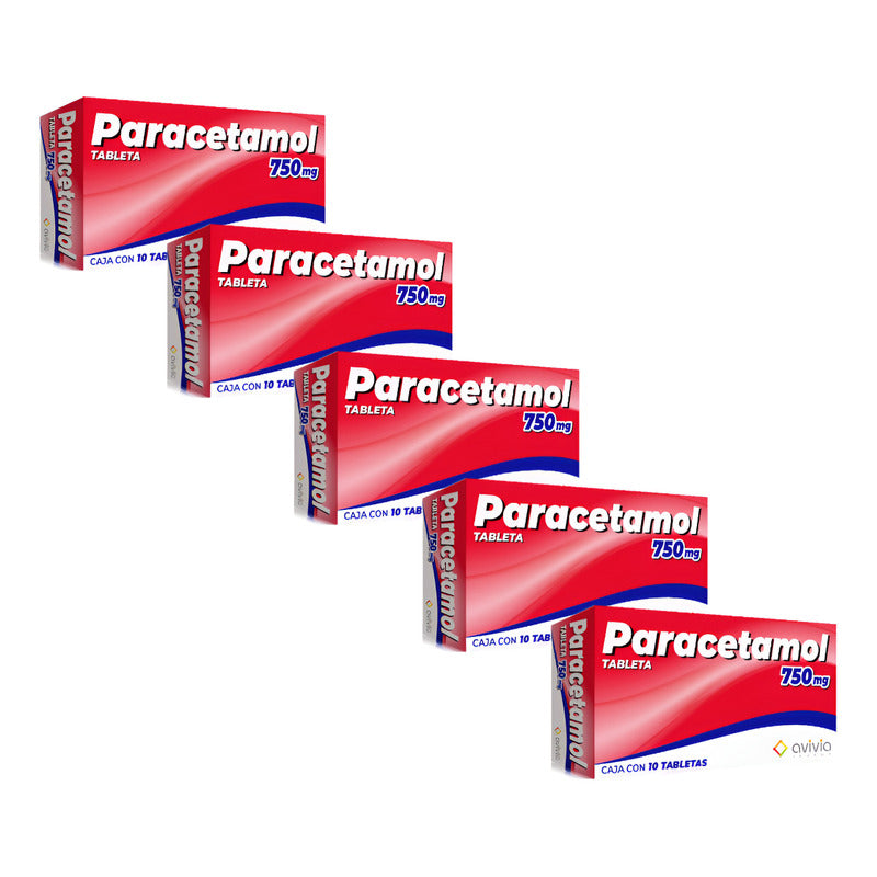 Paracetamol 750 Mg Avivia Pharma 5 Cajas Con 10 Tabletas C/u