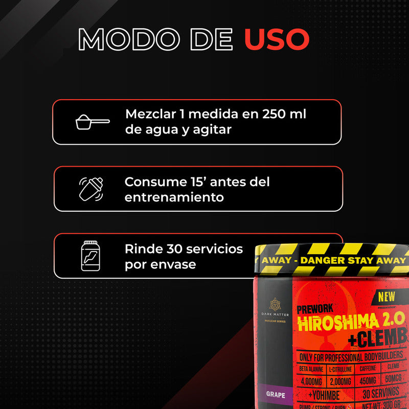 Preentrenador Workout Hiroshima + Clemb Oxido 30 Servicios Sabor Uva
