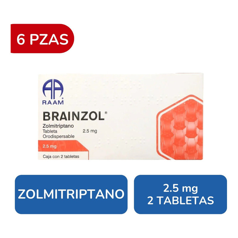 Brainzol Zolmitriptano 2.5 Mg 6 Cajas 2 Tabletas C/u Raam