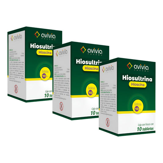 Hiosultrina Hioscina 10mg 3 Cajas Con 10 Tabletas C/u Avivia