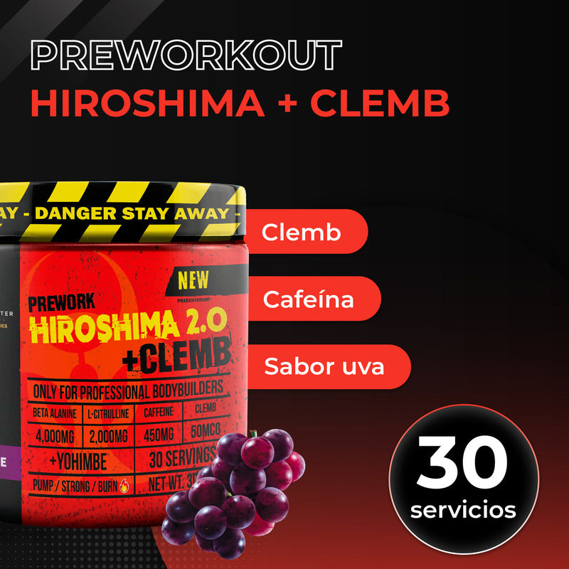 Preentrenador Workout Hiroshima + Clemb Oxido 30 Servicios Sabor Uva