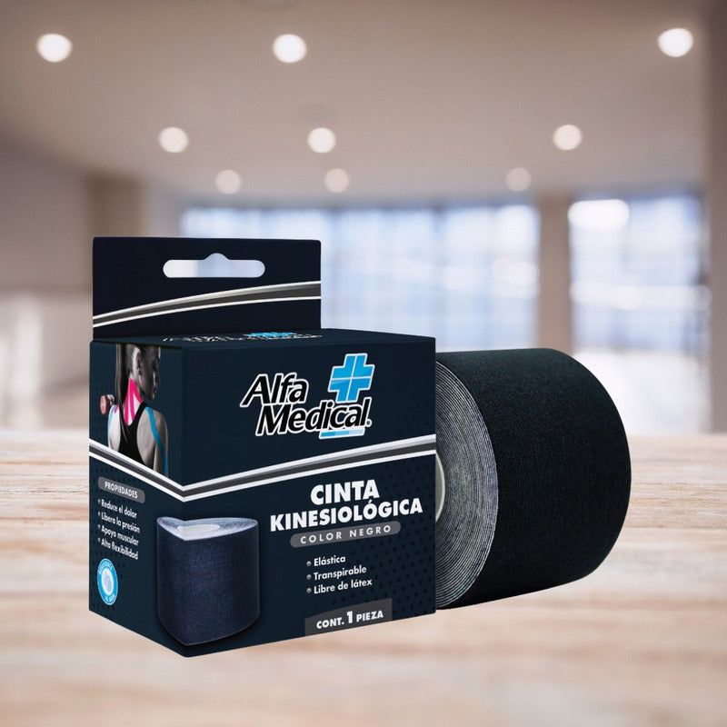 Cinta Kinesiológica Color Negro 1 Pieza Alfa Medical