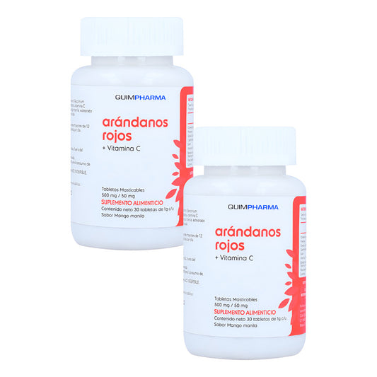 Arándanos Rojos + Vitamina C Suplemento 2 Frascos 30 Tabs Mango Manila