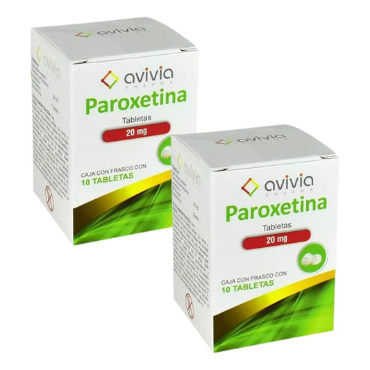 Avivia Paroxetina 20mg 2 Frascos Con 10 Tabletas Cada Uno