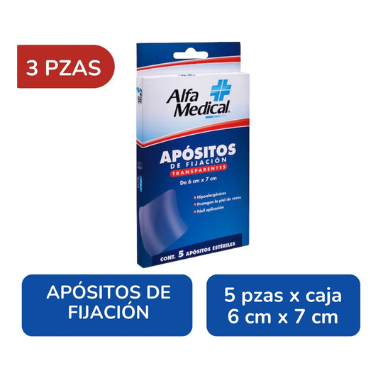 Alfa Medical Apósitos De Fijación Transparente 3 Caj. 5 Pzas