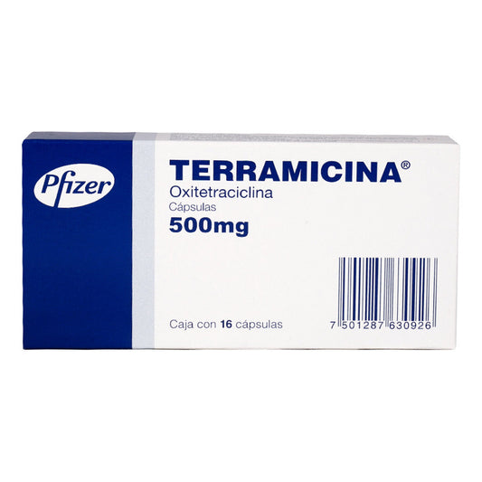 Terramicina Cápsulas 500 Mg, 16 Cápsulas