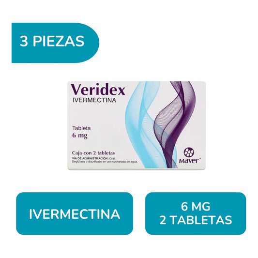 Veridex Ivermectina 6mg 3 Cajas Con 2 Tabletas Cada Una