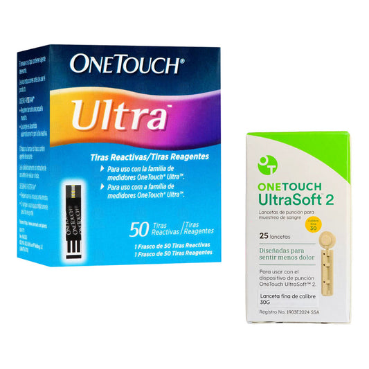 Onetouch Paquete De 50 Tiras Y 25 Lancetas Para Glucómetro