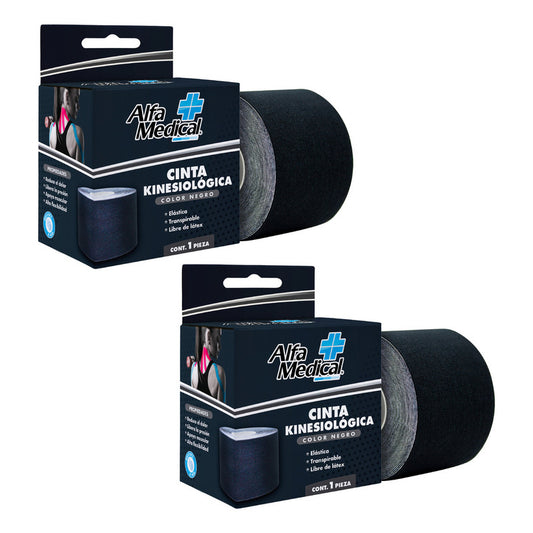 Pack 2 Cajas Cinta Kinesiológica Negra Alfa Medical - 5x5 Color Negro