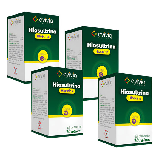 Hiosultrina Hioscina 10mg 4 Cajas Con 10 Tabletas C/u Avivia