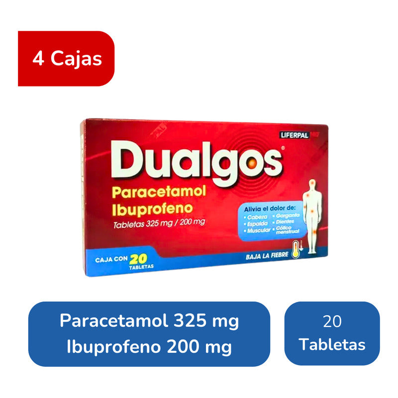 Dualgos Paracetamol Ibuprofeno 300/ 200 Mg 4 Cajas 20 Tabs