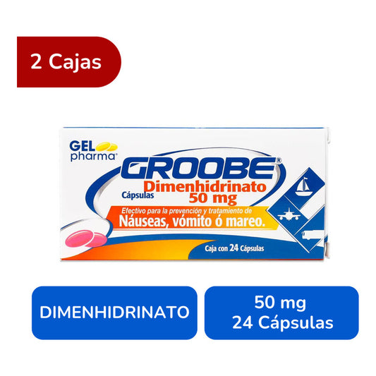 Groobe 2 Cjs Con 24 Caps C/u Dimenhidrinato 50 Mg Gel Pharma
