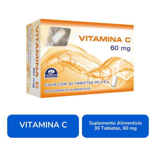 Vitamina C Caja Con 30 Tabletas 60 Mg Natutech Sin Sabor