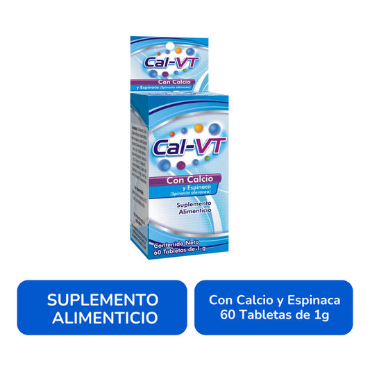 Cal-vt Calcio Y Espinca 1 G 60 Tabletas Suplemento Natutech Sin Sabor
